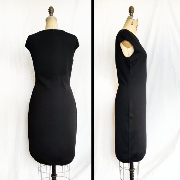 NWT ST. JOHN Milano Knit Black Caviar Wool Cap Sleeve Sheath Shift Dress LBD 6 S - Picture 3 of 8